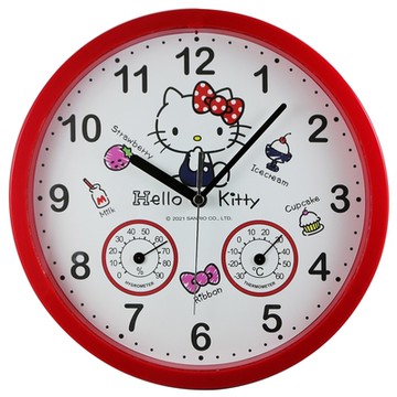HELLO KITTY普普風溫濕度靜音掛鐘 JM-W6600KT-D