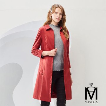 MYVEGA麥雪爾 MA收腰ALINE襯衫式長版風衣外套-紅
