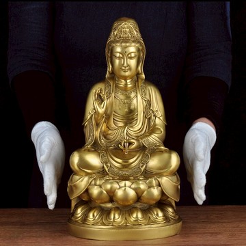 純銅觀音擺件觀世音菩薩觀音娘娘坐蓮居家客廳裝飾品佛堂寺廟供奉