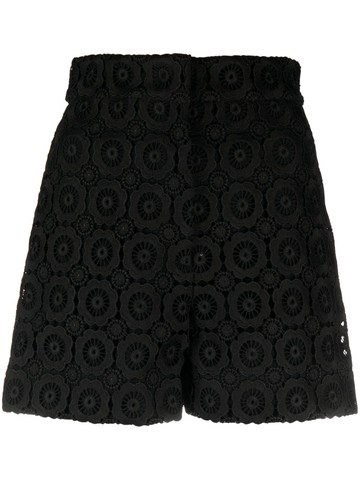 Moschino - floral-appliqué high-waist mini shorts - women - Polyester/Polyamide/Acetate/Silk - 38 - Black