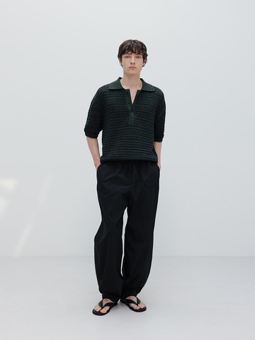Paper & Boucle Crochet Collared Pullover [Forest]