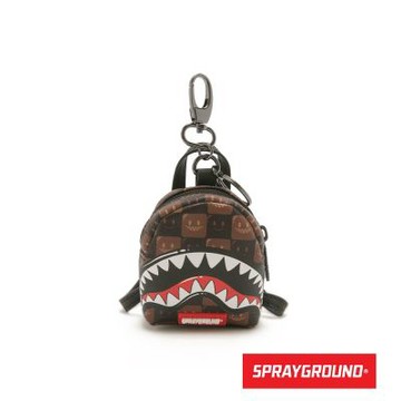 SPRAYGROUND-童趣棋盤格鋸齒鯊背包造型鑰匙圈-咖啡色
