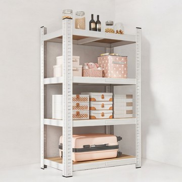 Bmyx 堅固簡易組裝鋼製角鋼置物架  白色  4層  700 x 350 x 1500 mm