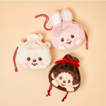 MONCHHICHI 蒙奇奇 大臉 絨毛束口袋 收納包 三款 韓國代購