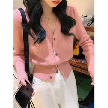 早秋季2025年新款小香風針織開衫復古日系粉色打底毛衣外套女百搭