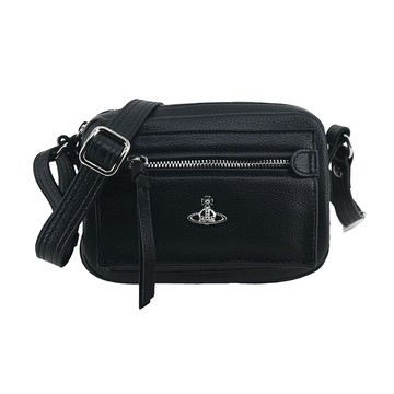 Vivienne Westwood 經典logo荔枝皮革相機包-黑