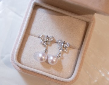 7-7.5mm Akoya珍珠 -S925蝴蝶-S925銀耳針