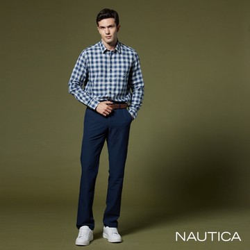 NAUTICA男裝 舒適素面彈性長褲-深藍