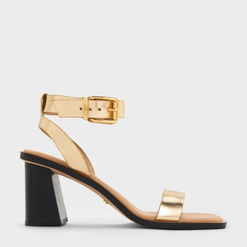 真皮繞踝粗跟鞋