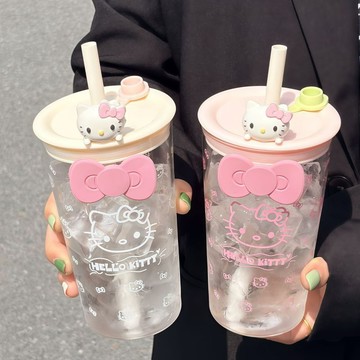 臺灣出貨🥛】多喝水水杯夏季🍼Hello Kitty大容量玻璃杯女高顏值耐高溫吸管水杯學生宿舍用杯子UYK3