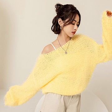 多巴胺色系柔軟寬版馬海針織毛衣-OB嚴選