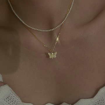 s925純銀鋯石金色蝴蝶項鏈2021年新款女簡約輕奢小眾鎖骨鏈冷淡風