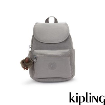 Kipling 霧灰色翻蓋式雙肩後背包-EZRA S
