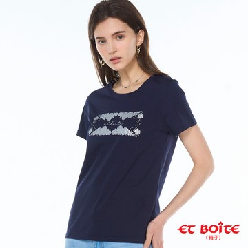 【買1送1↘滿額再折$380】蕾絲印花短TEE(藏青)- BLUE WAY ET BOîTE 箱子