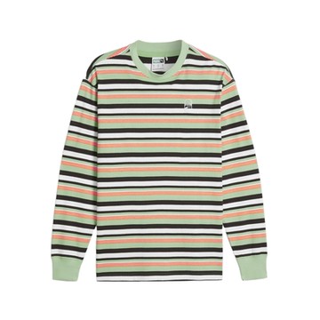 Puma 長袖上衣 Downtown 180 Striped 男款 綠 橘 條紋 中性款 長T 62437789