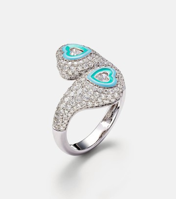 Kamyen Gemini Heart 18kt white gold pinky ring with diamonds