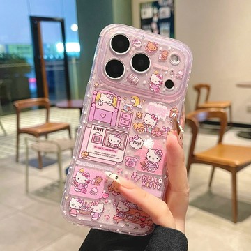 日韓少女 可愛聯動 KT貓 美樂蒂iPhone17 16 15 14 Pro max 防摔保護手機殼 閃粉 庫洛米 小羊