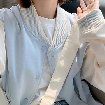 學生拼接外套女秋冬加厚寬松百搭vintage炸街夾克棒球服ins潮