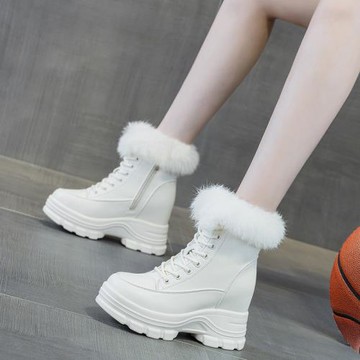 內增高雪地靴女2024秋冬新款舒適真皮休閑加絨厚底棉鞋靴子馬丁靴