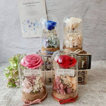 【OSTARA FLORIST 奧斯塔拉花藝】浪漫優雅永生花玫瑰玻璃罩(永生花、乾燥花、紀念日、情人節、七夕、生日、交換禮物)