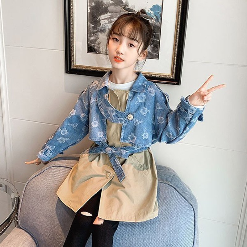 トレンチコート キッズ 子供服 女の子 春秋 コート アウター ロングコート ジャケット パーカー トップス チュニック 韓国子ども服 おしゃれ 可愛い  新品 160cm 通販 LINEポイント最大0.5%GET | LINEショッピング