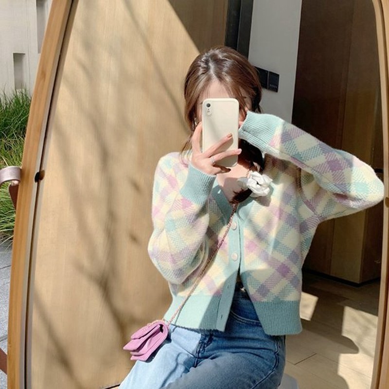 パステルチェックカーディガン 韓国ファッション カーディガン オルチャン 通販 Lineポイント最大0 5 Get Lineショッピング