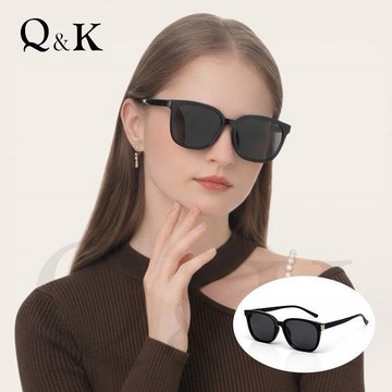 【Q&K】高級感偏光太陽眼鏡 微奢黑金方框 TR90輕量 抗UV400 精品穿搭必備