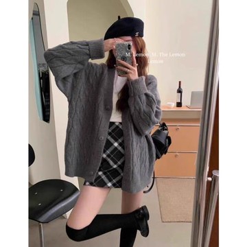 麻花針織開衫女復古寬松2025秋冬季新款百搭顯瘦設計感慵懶風外套