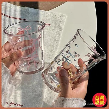 【ins少女粉色蝴蝶結】翻口水杯 玻璃杯 咖啡杯 高顏值早餐杯 牛奶杯 超萌 雙層玻璃杯 韓國玻璃杯 馬克杯 大容量玻璃