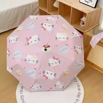 晴雨傘🎀 甜心HelloKitty學生自動雨傘女遮陽傘黑膠防曬晴雨兩用折疊太陽傘