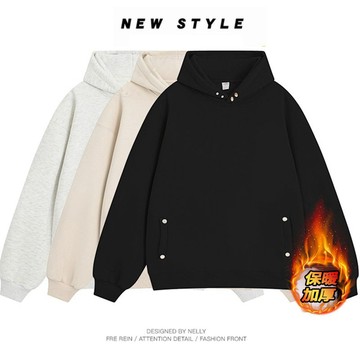 高品質冬天連帽 重磅棉加絨加厚 衛衣素面外套 情侶 男女寬鬆衛衣 長袖套頭外套落肩帽t 大學t 刷毛外套 情侶外套T恤