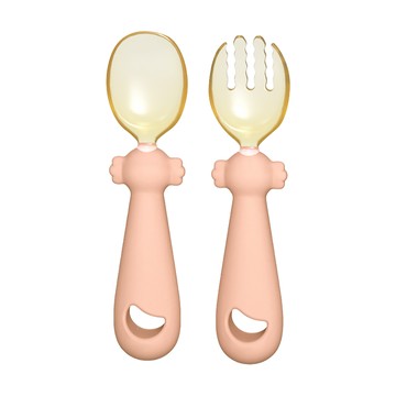 JoyNa - 兒童餐具 可彎曲叉勺 寶寶餐具 兒童學習餐具-奶油粉