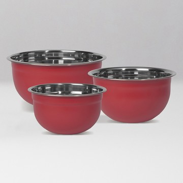 NOW 美國 深型打蛋盆3件(胭脂紅) / 不鏽鋼攪拌盆 料理盆 洗滌盆 備料盆