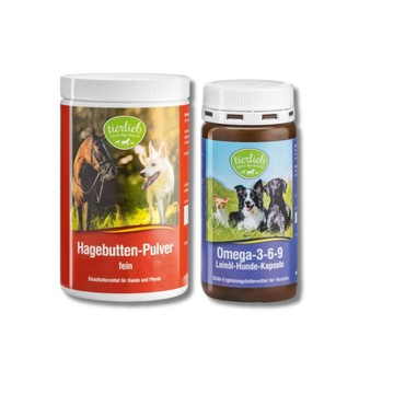 tierlieb (犬用)還我漂漂拳－亞麻籽油膠囊180顆+天然細玫瑰果粉500公克
