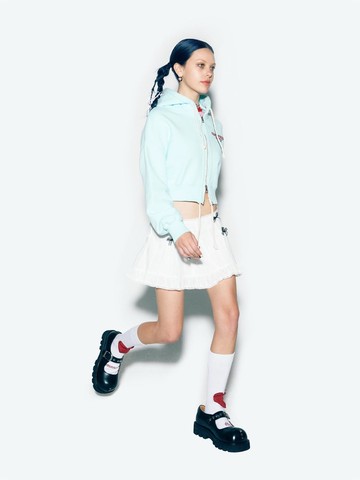 CITY SHIRRING HOOD ZIPUP GREEN