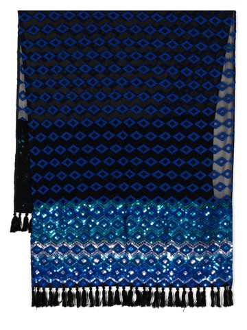 Dries Van Noten Pre-Owned - sequinned fringed silk scarf - women - Silk - One Size - Blue