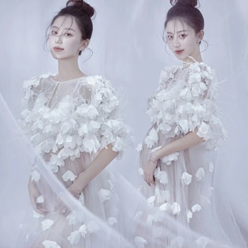 新款影樓孕婦主題服裝大肚辣媽咪拍照透視花仙子甜美藝術寫真禮服