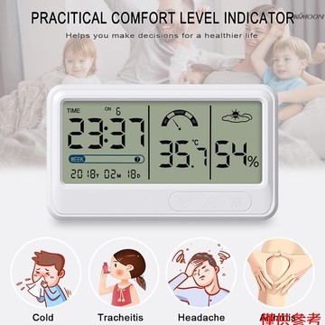 多功能數字LCD氣象鍾 溫溼度監測儀 白色+無背光