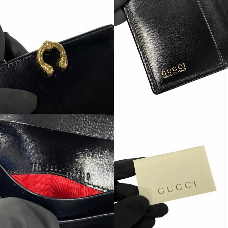 極 美品 箱付 GUCCI グッチ オールドグッチ ヴィンテージ ホースシュー 金具 カーフ レザー 本革 二つ折り財布 ウォレット ブラック  42907 | LINEブランドカタログ