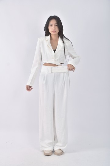 (XL) 【九粒私服】shein高腰質感白色綁帶長褲