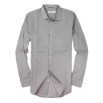 美國百分百【全新真品】Calvin Klein 襯衫 CK 長袖 上衣 灰 純棉 條紋 薄 春夏 素面 男 M號 A914
