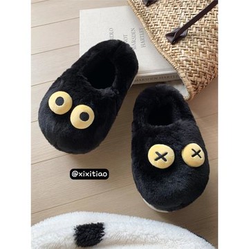 細細條 情侶居家用保暖防滑毛毛鞋冬季個性搞怪大眼睛棉拖鞋男女