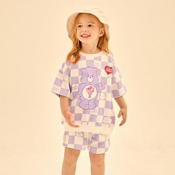 韓國 Care Bears - 聯名款甜點熊棋盤紋短袖套裝-薰衣草紫