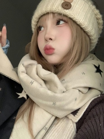 加厚星星元素雙面撞色拼接圍巾秋冬保暖情侶圍脖巨巨好看防風防寒