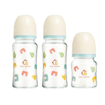 【寬口徑】CHIC BASICS耐熱硼矽玻璃奶瓶2大+1小