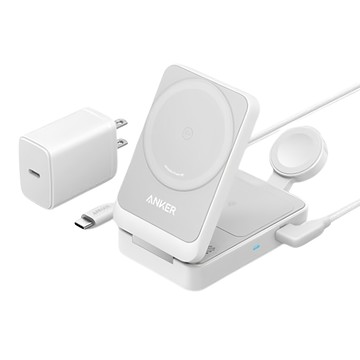 ANKER 多功能三合一折疊 Qi2 15W 無線充電器 MagGo 白色  1個