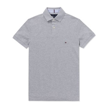 TOMMY 熱銷刺繡Logo短袖Polo衫-灰色(二鈕扣/三鈕扣)