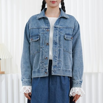 復古翻領落肩牛仔外套122397C