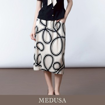 現貨【MEDUSA 曼度莎】幾何線條設計感中長裙（M-XL）｜中長裙 裙子 休閒裙