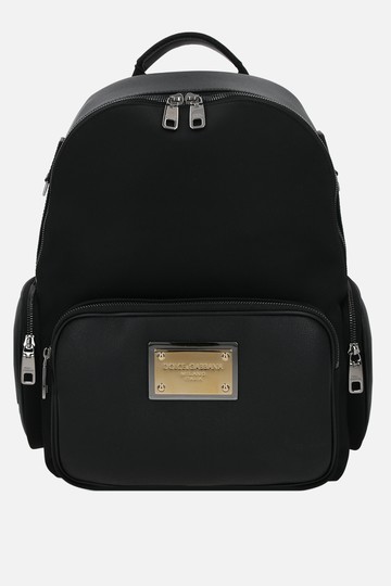 DOLCE & GABBANA nylon and grainy leather backpack Man
